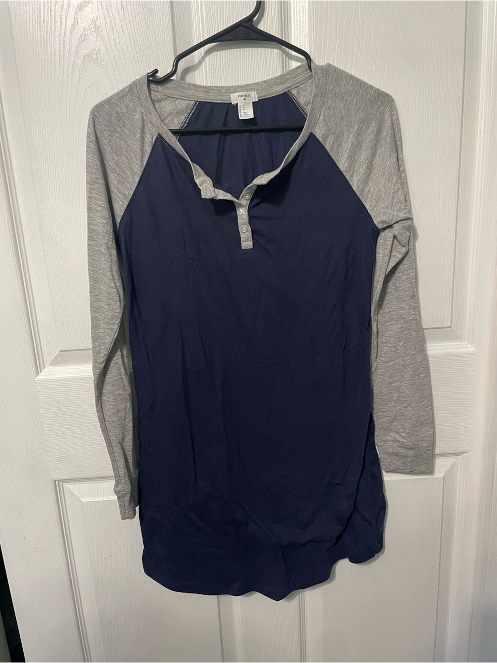 Forever 21 Navy and Gray Raglan Henley Sleep Top